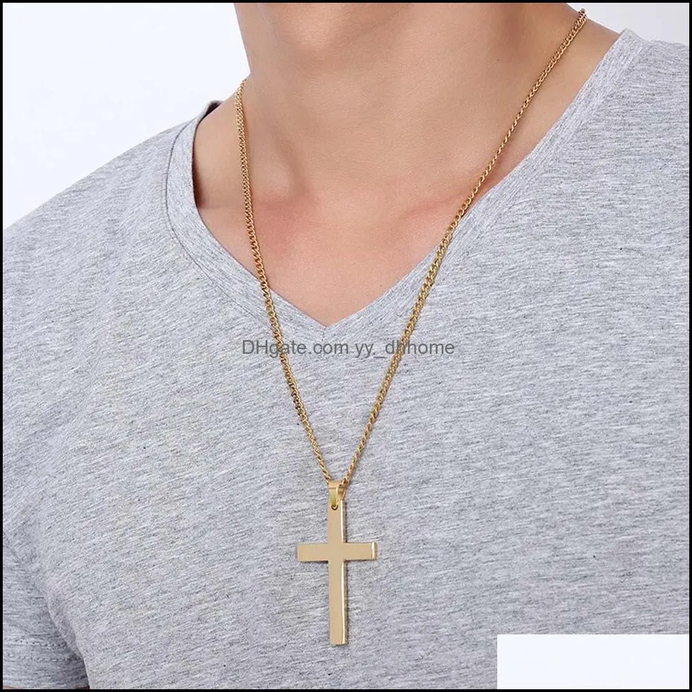 Fashion Stainless Steel Cross Necklace for Men Women Gold Silver Black Link Chain Jesus Cross Pendant Necklaces Prayer Jewelry
