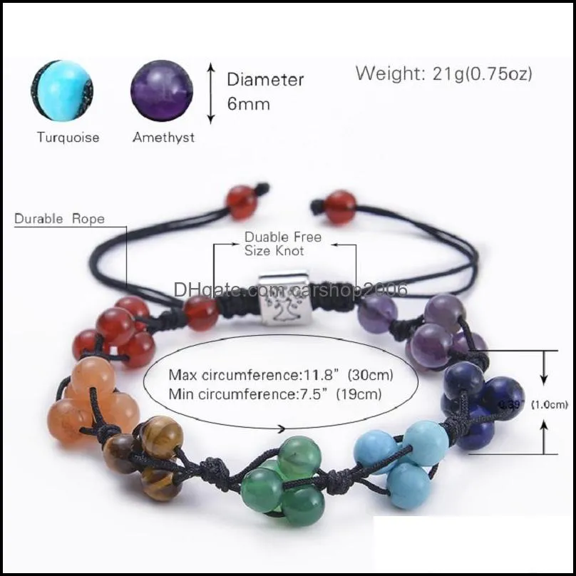 Fashion Natural Chakra Beads Bracelet Adjustable Black Agate Stone Bracelet Life Tree Bracelets Women Yoga Jewelry Gift