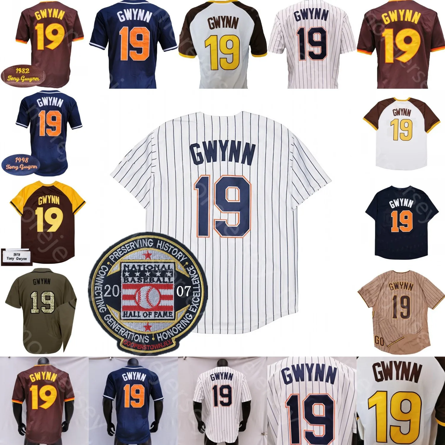 Tony Gwynn Jersey Vintage 2007 Hall of Fame Patch 1978 1982 Navy White Coffee Button Pinstripe Mesh BP Player Pullover Adult