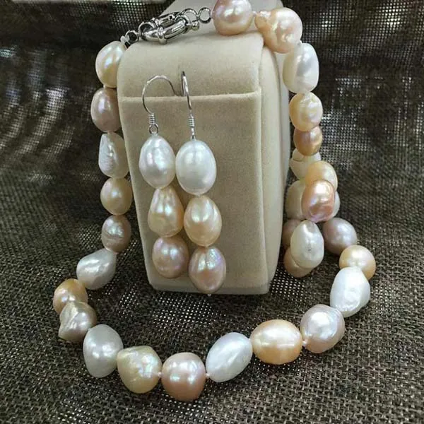 Halbbarock unregelmäßig Halskette Ohrring Set Perlen gemischte Farbe weiß rosa lila
