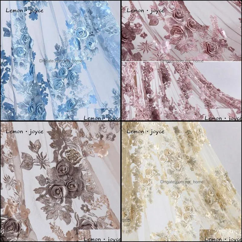 Ribbon 100% Handwork Beading 3D Applique Fabric Wedding Tulle Floral Prom Party Dresses High Quality 2022