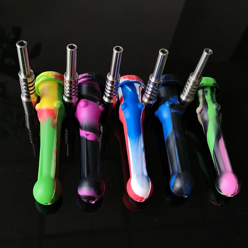 Narguilés en silicone colorés Accessoires pour fumeurs Bongs en verre d'eau Dab Rigs Domeless avec clous en titane Plate-forme pétrolière SP224