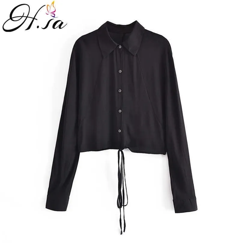 HSA Élégant Top Femmes Élégant Slik Satin Blouses Automne Manches Longues Boutons De Revers Chemise De Fête Casual Solid Blusas Femme Noir 210716