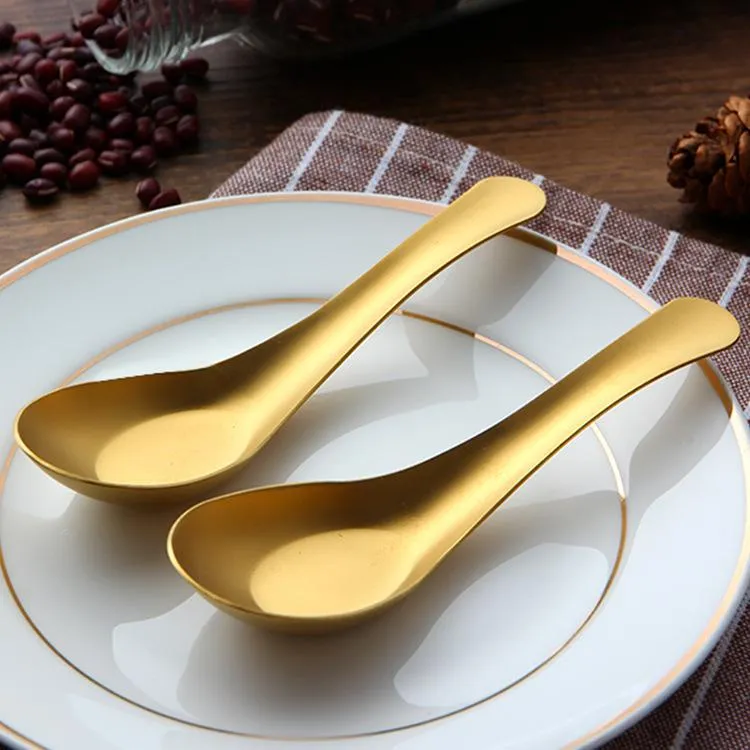 Stainless Steel Soup Spoons Gold Cooked Rice Scoop Children Kids Dinner Tableware Kitchen Accessories Wholesale DH8888