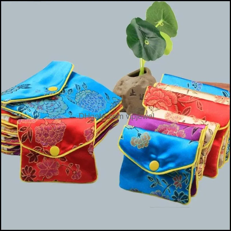 colorful chinese embroidery earring bracelets necklace cloth bags packing wedding birthday favor party gift jewelry pouch