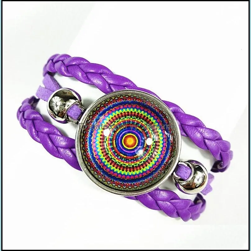Charm Bracelets 1pc 2021 Style Bandanna Bracelet Mandala Flower Buddhism Zen Blue Red Purple Pink Glass Hand Chain Gift1