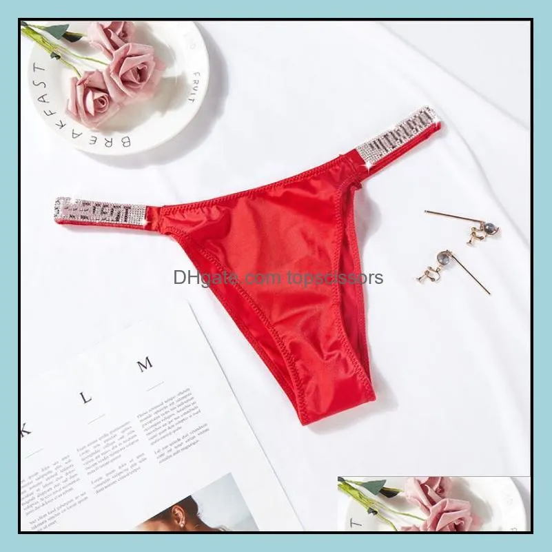 Sexy Rhinestone letters Briefs &Panties Strap Thongs Women`s Buttocks Comfortable Breathable Women Underwear with english name