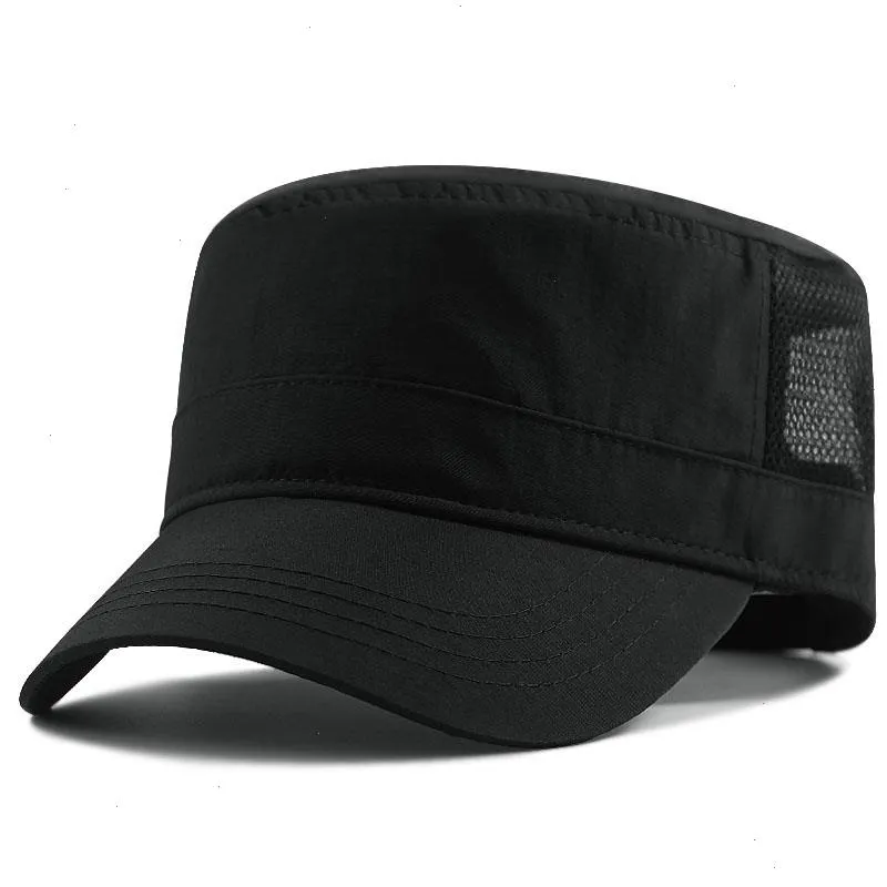 Cappello da uomo di grandi dimensioni ad asciugatura rapida Flat Top per il tempo libero all'aperto Sole da donna Cappellino militare a rete grande 56-60 cm 61-68 cm