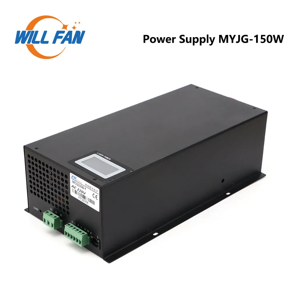 Will Fan MYJG-150W CO2 레이저 고전력 공급 장치 130-150W, 레이저 조각 및 절단기 용 검은 금속 상자 포함