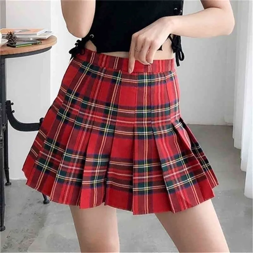 New Women's Plaid Pleated cute Skirt Falda Corta Women's Courtyard Wind Anti High Waist Tennis Skirt Tenis De Mujer 210331