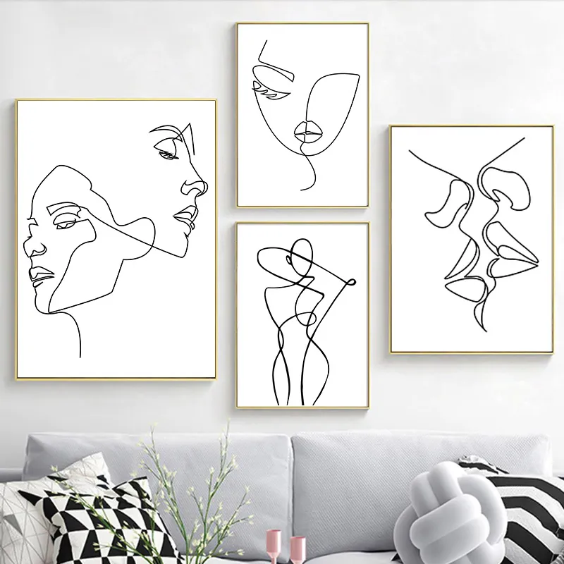 Figure minimaliste nordiche Linea arte sexy donna corpo dipinti di tela da parete nudo da parete disegnare poster decorazioni per il soggiorno 220716