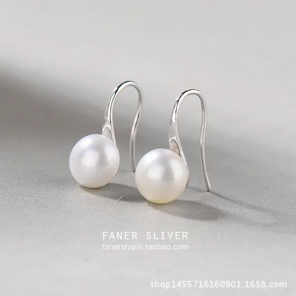 Dangle Lustre S925 Argent Naturel Perle D'eau Douce DIY Boucles D'oreilles Simple Talon Haut 7.5-8mm Coréen Oreille HookDangle