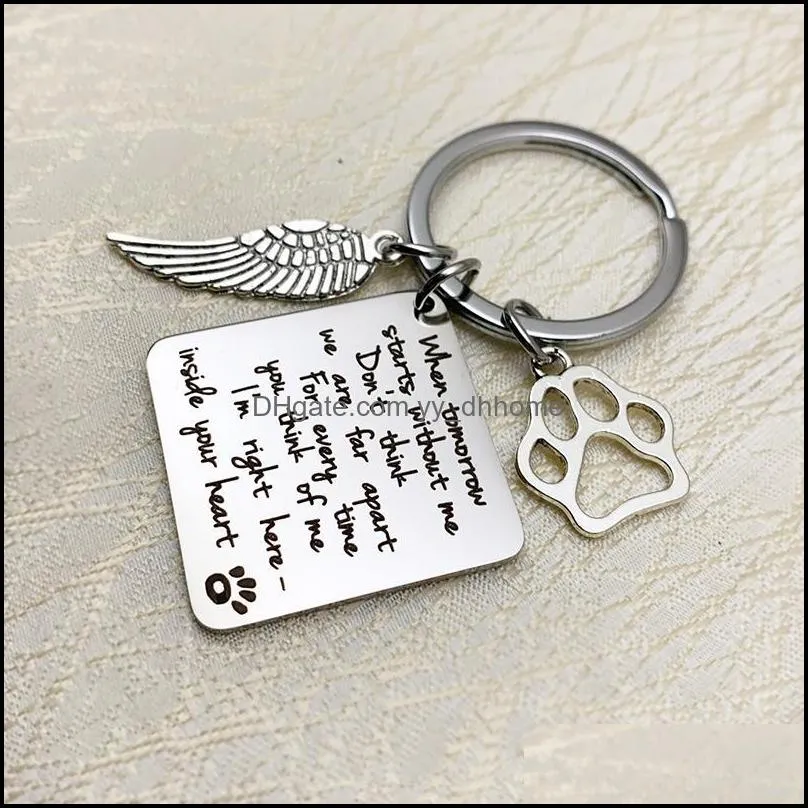 30mm stainless steel pet keychains pendant square memorial keychain bag decoration key ring creativity crafts gift