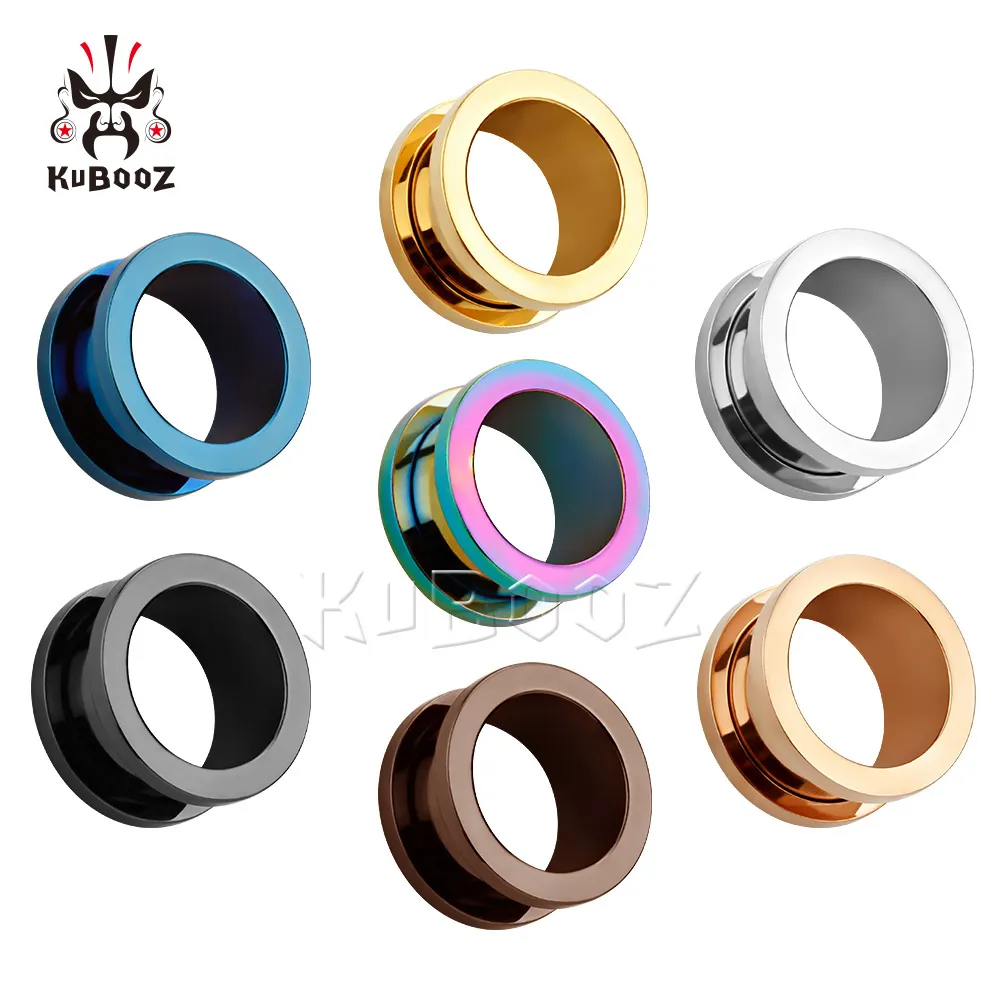 KUBOOZ Acero inoxidable 8 colores Túneles y tapones para los oídos Calibres de perforación Camillas Piercing Joyería corporal 6-25 mm 60 UNIDS