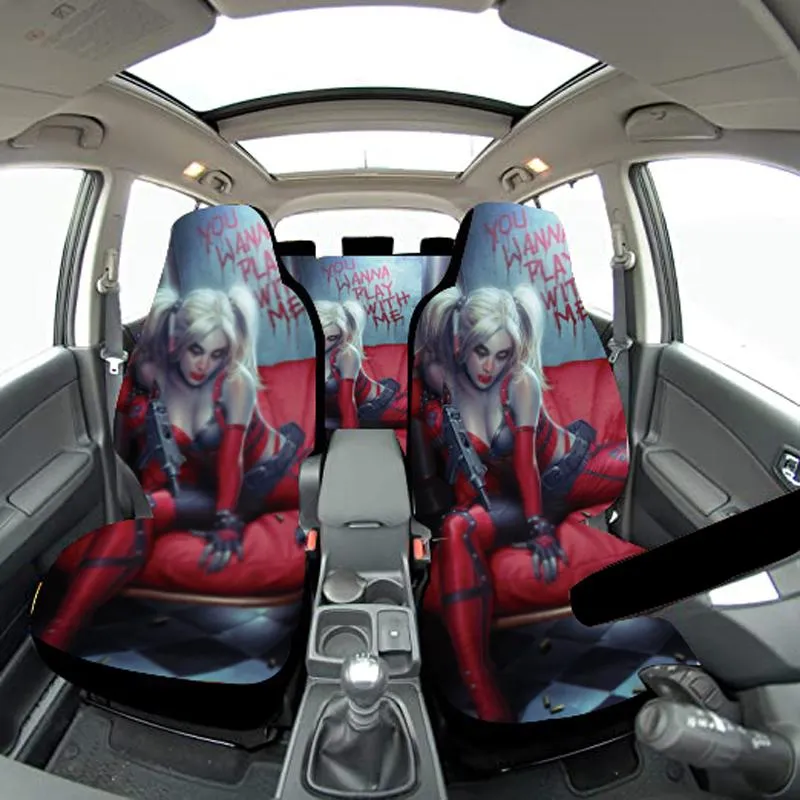 Capas de assento de carro palhaço 3D Imprimir o conjunto completo de dispositivos de proteção frontal e traseira femininos adequados para caminhões SUV Vanscar