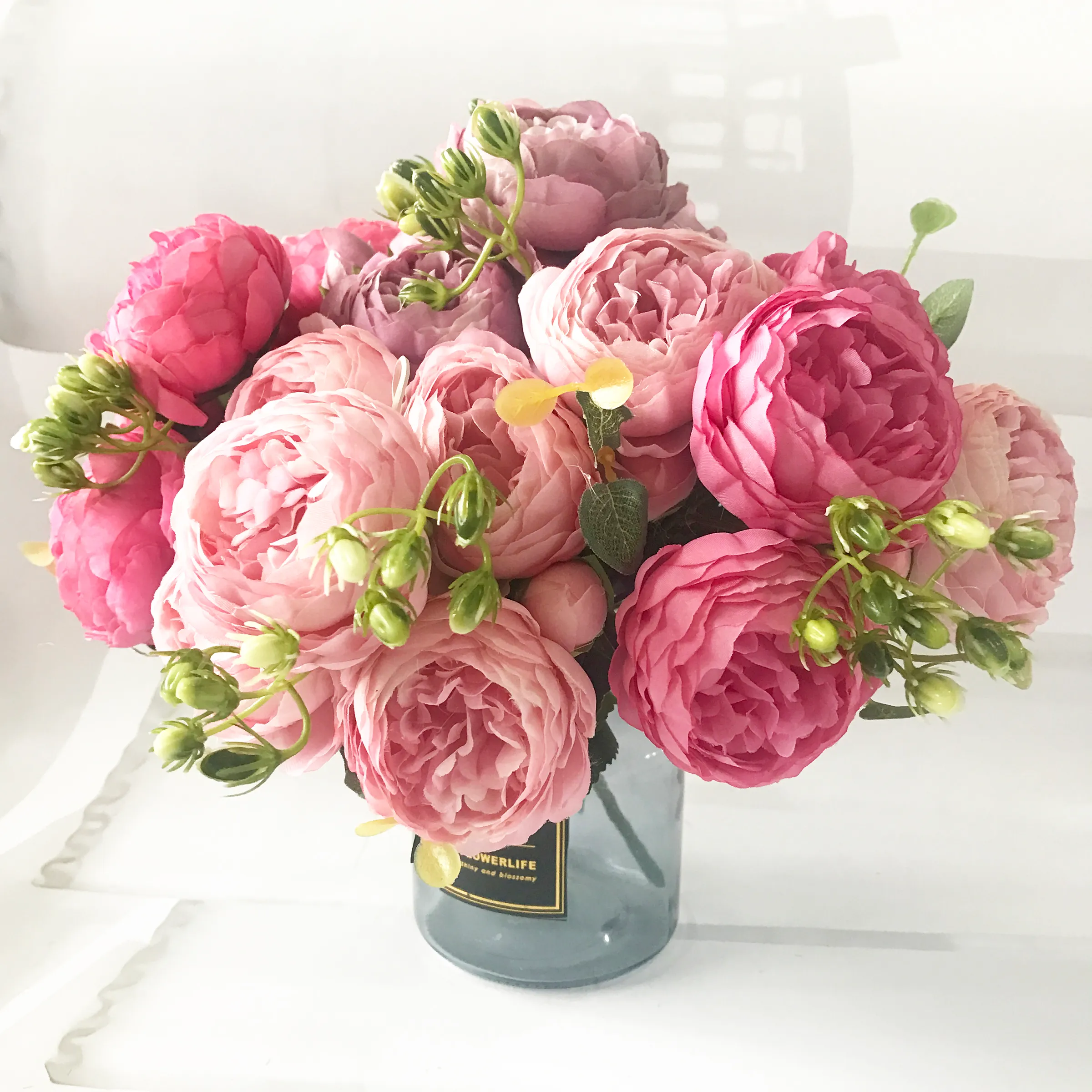 10pcs 30cm bouquet di fiori artificiali di peonia di seta rosa rosa 5 grandi teste e 4 gemme fiori finti economici per la decorazione domestica di nozze al coperto