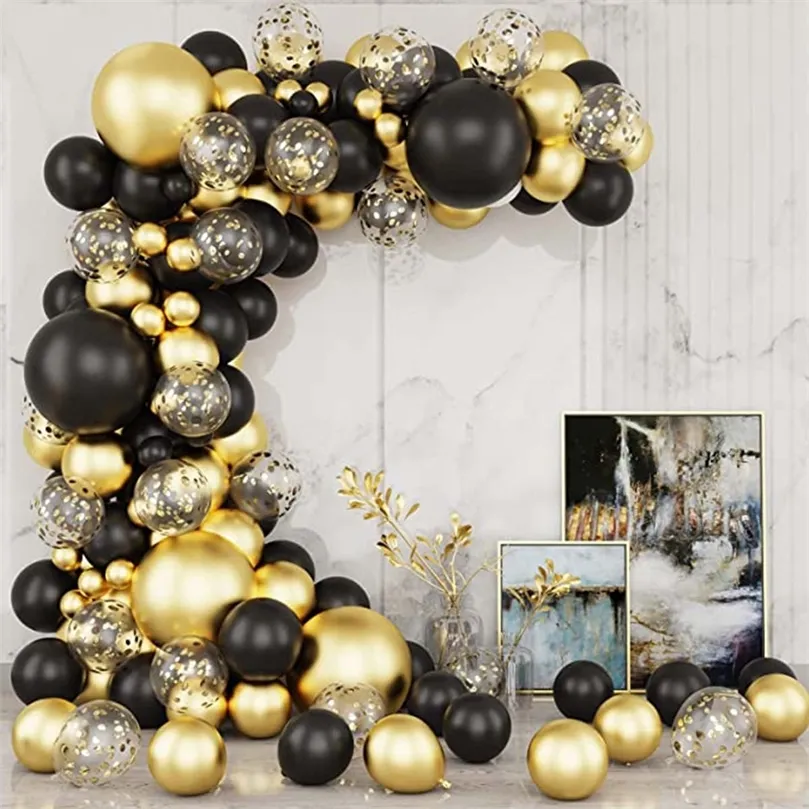 Black Gold Balloon Garland Arch Confetti Latex Baloons Graduation Happy 30th 40th 50th Birthday Party Decor Adults Baby Shower 220527