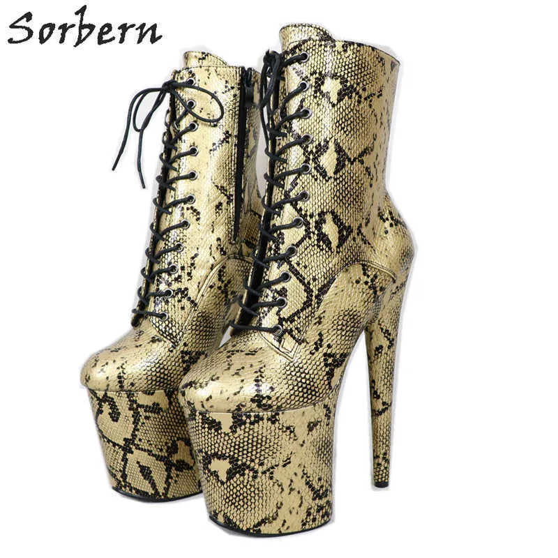 Sorbern Snakeskin Print Ankle High Boots Vegan Shoes 2019 Custom-Made Color Inner Side Zipper Lace Up Booties Plus Size 34-45