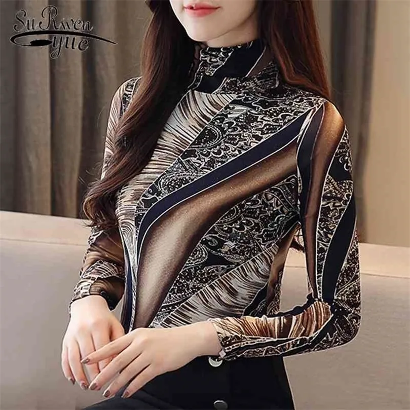 Spring Plus Size 3XL Long Sleeve Shirt Women Fashion Woman Blouses Print Lace Blouse Womens Tops And Blouses Blusas 1085 40 210326