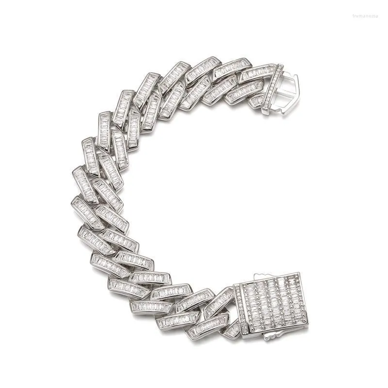 Link Chain DRIP Hip Hop 19MM Baguette Heavy Prong Cuban Bracelet Necklaces Iced Out Trendy White Gold Plated Jewelry Trum22