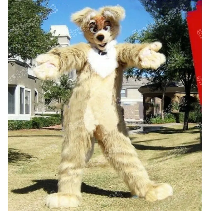 Halloween longue fourrure Husky chien mascotte Costume dessin animé thème personnage adultes taille noël publicité extérieure tenue Costume
