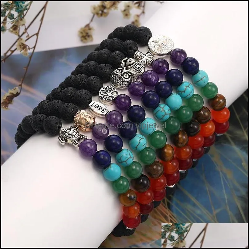 7 chakra bracelet for men women 8mm black laca beads elephant/buddha/life tree yoga healing  oil diffuser bracelet-z