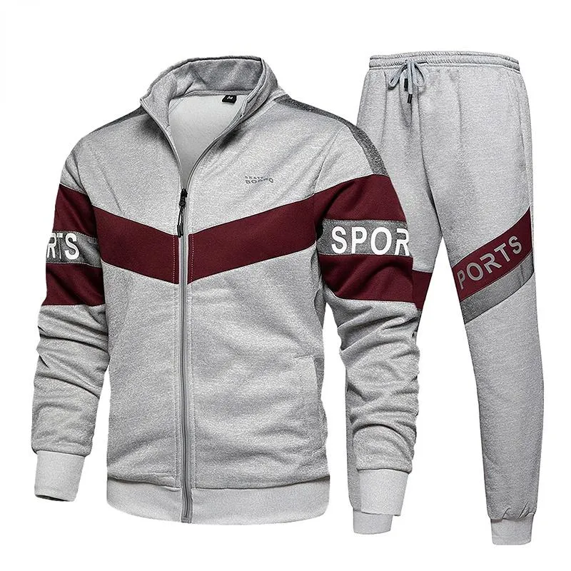 Herrspåriga höstfärgsmatchning Retro Men's Sport Suit Hoodeis Sweatpants Set Zipper Cardigan Fashion Jogger Menmen's