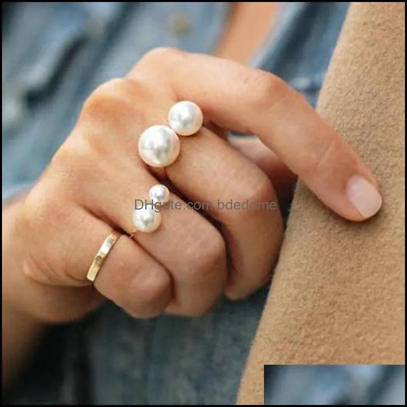 wedding rings fashion women`s size pearl open ring temperament wild joint double jewelry lover giftwedding