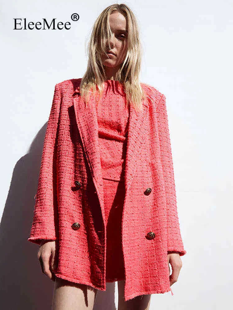 EleeMee Women Blazer 2022 New Jacket Double Breasted Pink Ins Fashion