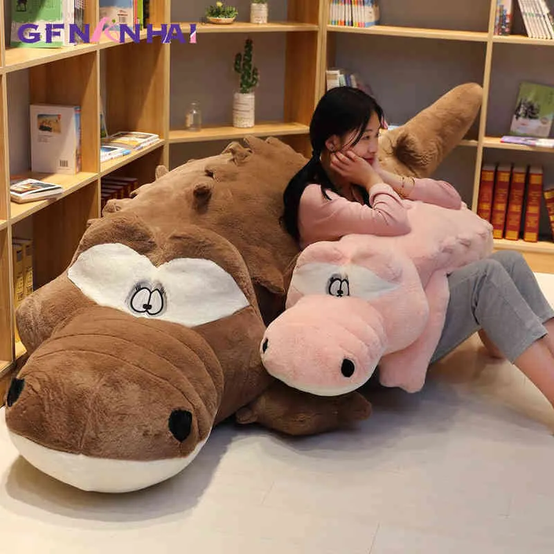 Pc cm groot formaat liegen krokodil pluche kussenmat zacht knuffel speelgoed cartoon poppen kinderen meisje cadeau j220704