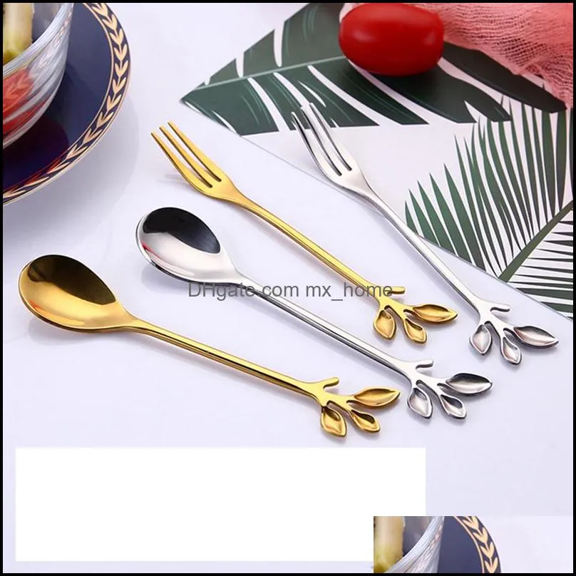stainless steel gold/silver tree branch dessert spoon fruit fork coffee stirring milk tea tableware gift kitchen dinner forks wll414