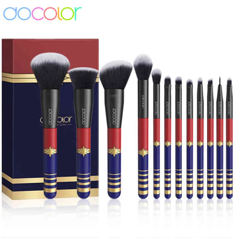 Docoleor 12pcs Makeup Brushes Professional Professional Canthetic Hair Powder Foundation مزج محيط ظلال العيون بفرشاة 220514