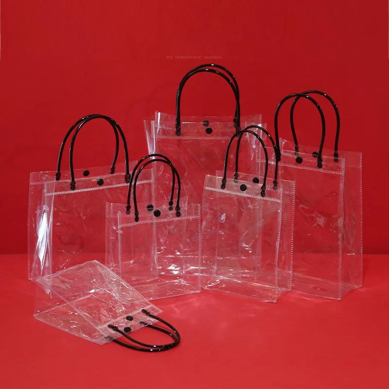 Borsa di totalizzatore in PVC trasparente con decorazioni natalizie per le donne Borse trasparenti ecologiche per imballaggio regalo con borsa cosmetica per lo shopping in plastica a manoC