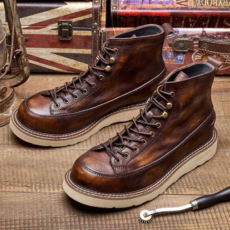 Style britannique haut en cuir mode couleur assortie bottes de travail courtes pour hommes chaussures habillées pour hommes