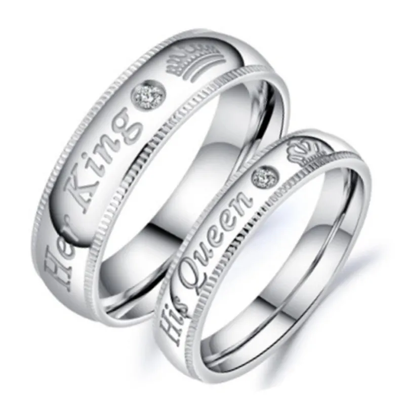 Pareja anillos su rey y su reina circón anillos de boda para mujeres hombres joyería amante regalo 925 anillo de plata