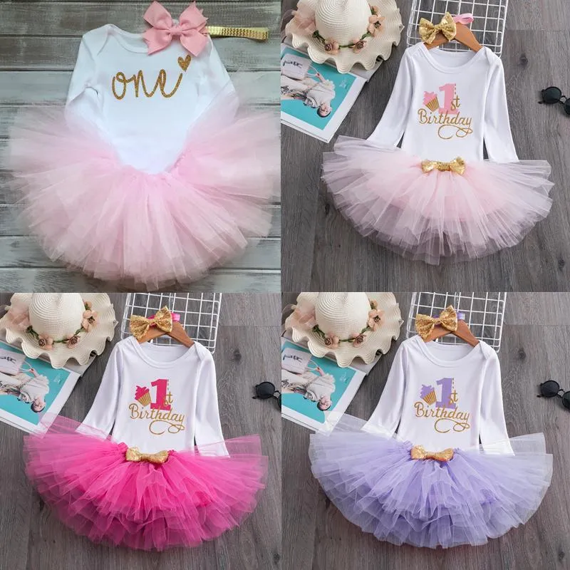 Girl's jurken mijn eerste eerste verjaardag geboren babymeisjes kleding kleding outfits tutu doop jurk baby 1 jaar doop feest Costumegirl's