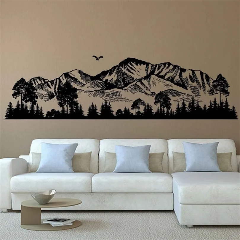 Forest Wallpaper For Bedroom, Mountain Silhouette Wall Decals