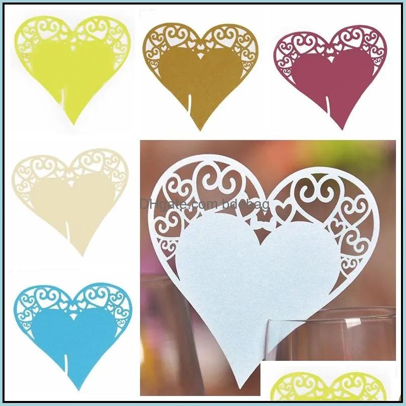 50pcs/Lot Wedding Table Number Decoration Name Place Cards Laser Cut Heart Wine Glass Card Placeholder Party Bar Birthday Decorations Wall Decor