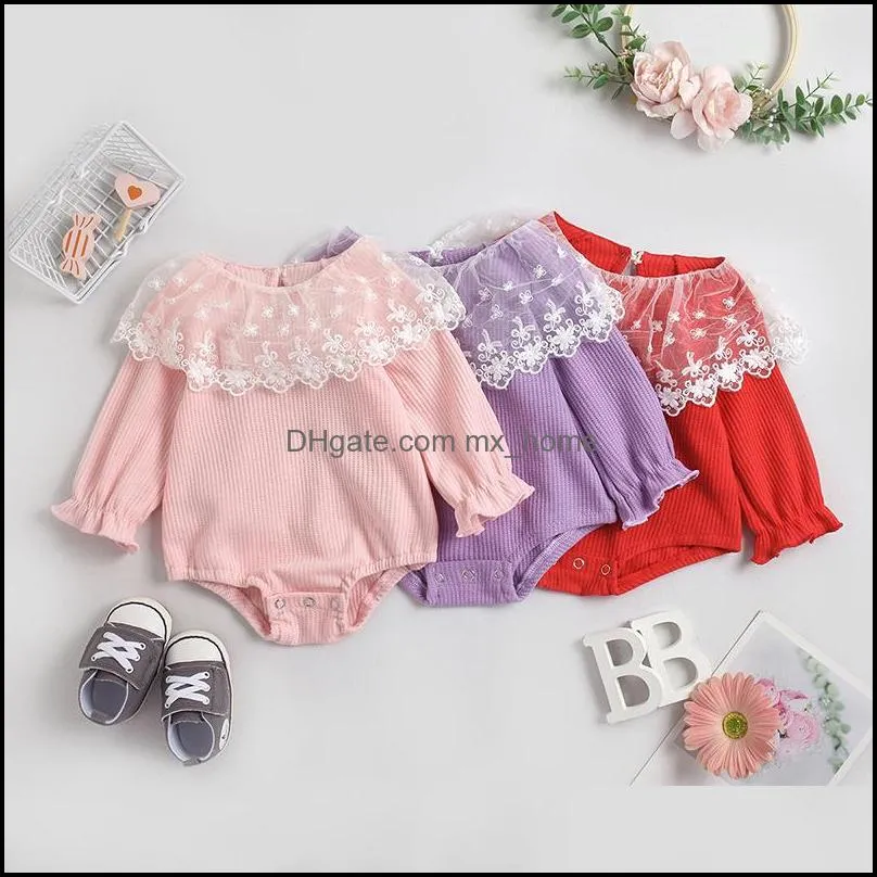 Rompers JumpsuitsRomppers Baby Kids Roused Baby Maternity Girls Lace Collar Romper macac￣o infantil crian￧a sol Dhjnn