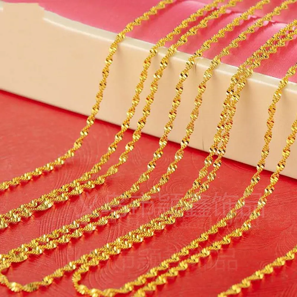 6 Pices Wholesale Women Girls Wave Chain Fashion 18K Yellow Gold Filled Classic Thin Necklace Collar Chain 45 cm lång
