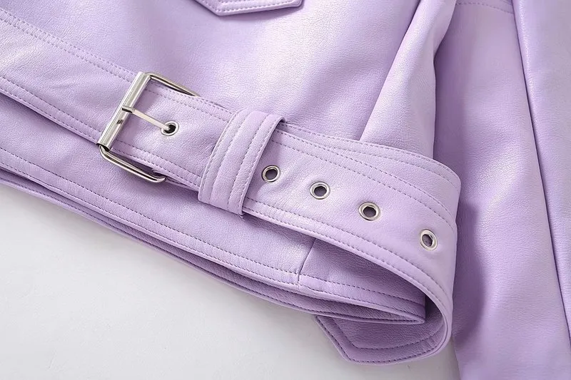 FTLZZ Womens Purple Faux Leather Biker Jacket With From Lu04