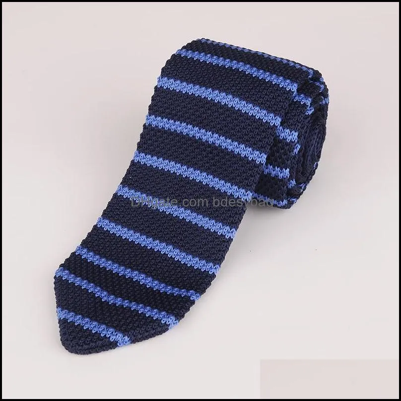 bow ties 6cm knitted solid striped neck tie for men`s triangle woven polyester necktie slim casual cravat