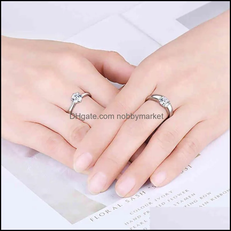 Classic Couple Rings for Men Women Cz Stone Trendy Wedding Lovers` Jewelry Romantic Valentine`s Day Present Accessory