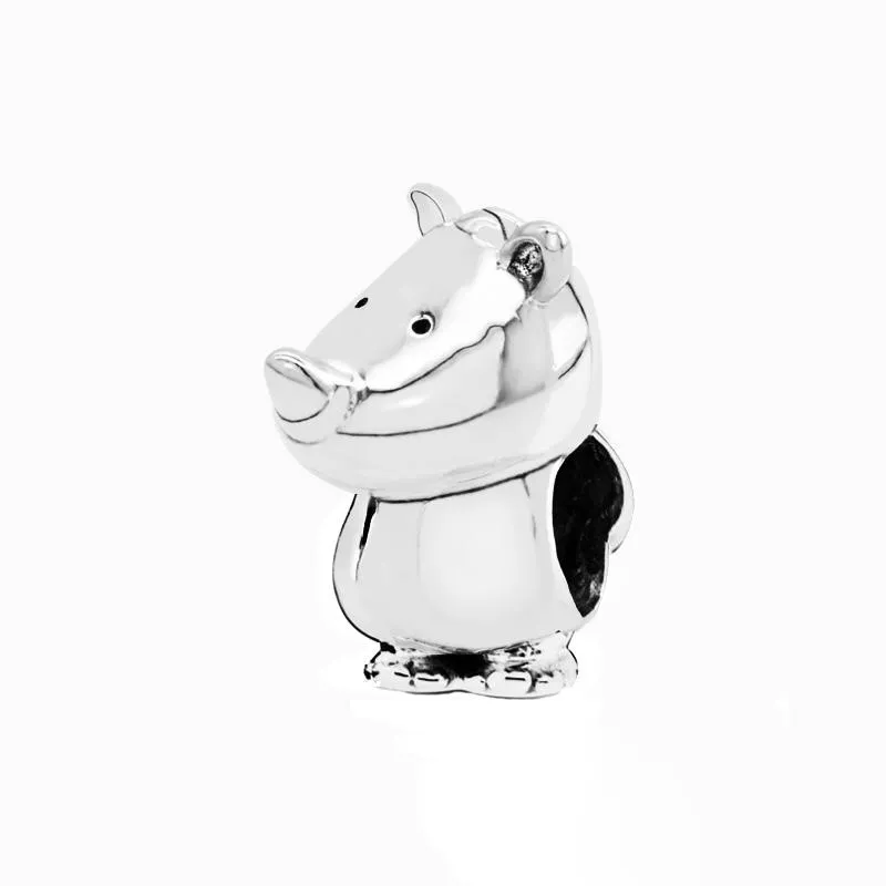 Takılar Sevimli Rhinoceros S925 Silver Charm Kolye Orijinal Bilezik Gözetleme Mücevherleri için Avrupa Boncuk Lady Lady Women Girdcharms