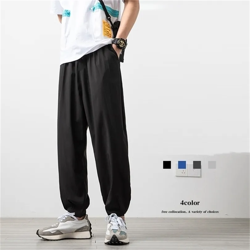 Summer New Loose Harem Joggers Casual Men's Thin Ice Comfortable Cool Casual AnkleLength Pants 4XL 5XL 210412