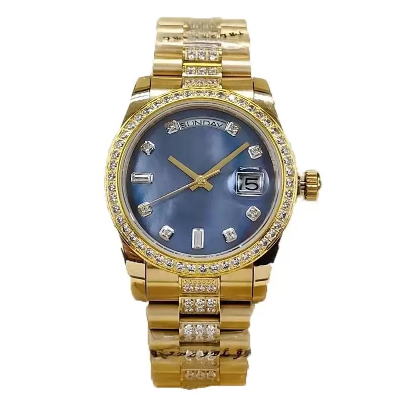 dames diamanten horloge wijzerplaat 36 mm roestvrijstalen vouwgesp dames automatisch mechanisch waterdicht polshorloge