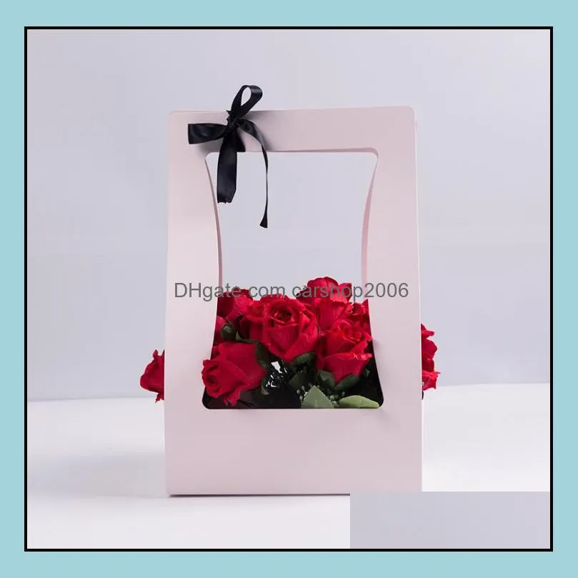 paper flower wrapping basket foldable hand held gift box portable flowers storage baskets thickening design for hanging new arrival