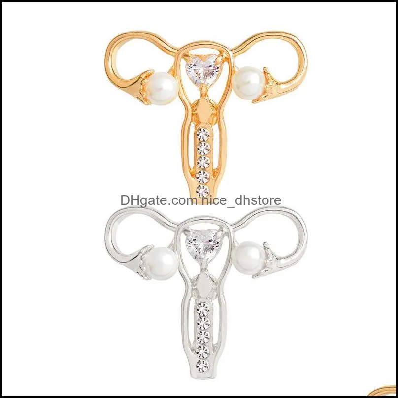 golden silver uterus pearl special enamel cartoon brooch gift creative letter lapels denim badge pins woman jewelry