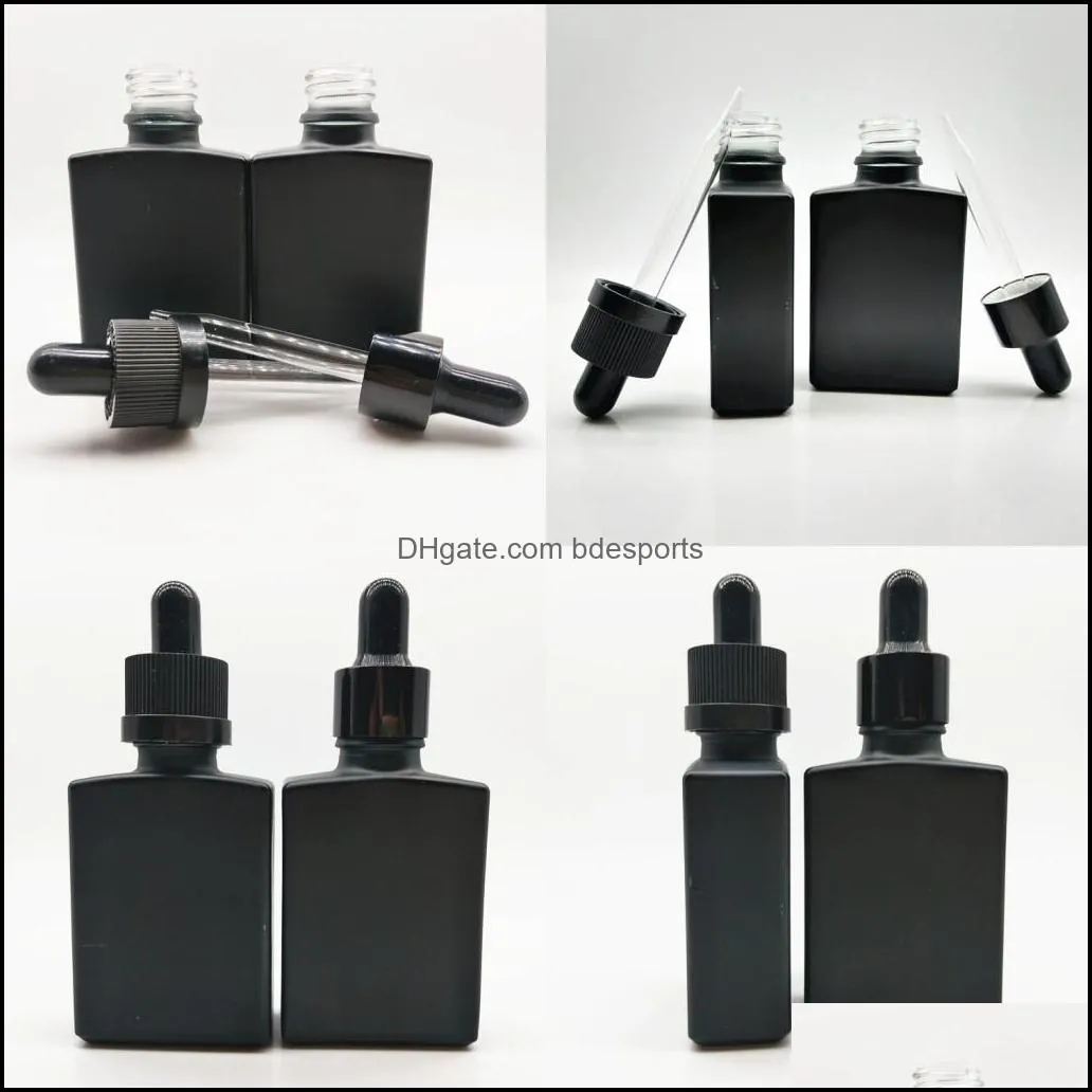 30ml Frosting  Oil Bottle Solid Black Pipette Dropper Square Perfume Liquid Glass Packing Bottles Rectangular High Quality 1 1yb