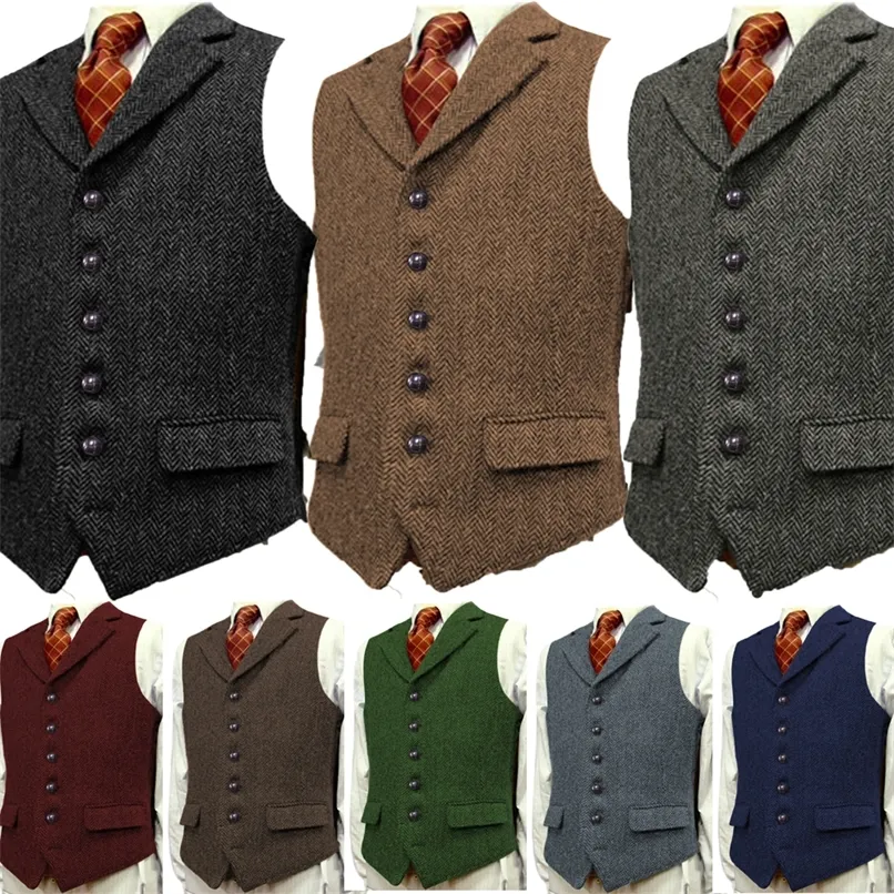 Mens Wool T Slim Fit Leisure Cotton Bury Vest Vest Gentleman Business Brown Weistcoat Blazer for Wedding Groom 220702